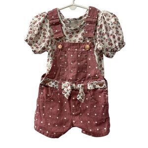 Tahari Jumper Pink & White Overalls and T-Shirt Set Toddler Girls Size 18 Months